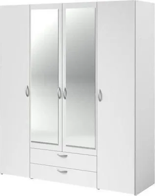 Image de Armoire VARIA, 4 Portes Battantes, 2 Miroirs, 2 Tiroirs, 160 x 185 x 51 cm,Reproduction Blanc