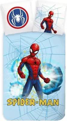 Productafbeelding van Spiderman Peuterdekbedovertrek Lichtblauw - 100 x 135 cm - 40 x 60 cm - Katoen