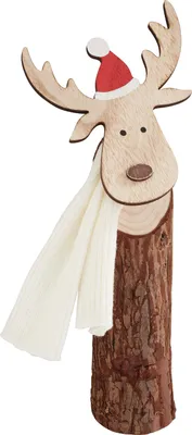 Produktbild von Holzstamm Dekoration 13x32x7 cm mit Hirschkopf Skulptur für rustikales Ambiente