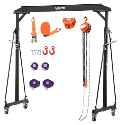 Produktbild von VEVOR Mobiler Portalkran mit 997,9kg Tragkraft, 243-363cm Höhenverstellbarer Ladekran aus Stahl, Werkstattkran mit Manueller Laufkatze Kettenzug & 360° Feststellrollen, Lastkran für Lager Werkstatt