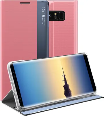 Produktbild von Galaxy Note 8 Hülle, LaimTop Slim Flip Leder Smart View Window Klappetui Schutzhülle mit Standfunktion für Samsung Galaxy Note 8 Rosa