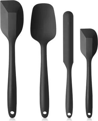 Produktbild von PromoHome® 4-teiliges Silikon-Küchenutensilienset – hitzebeständig bis 230°C, antihaftbeschichtet, spülmaschinenfest, schwarz