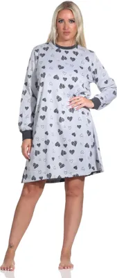 Obrázek produktu pro Dámská froté noční košile s dlouhými rukávy a manžetami ve skvělém srdíčkovém vzhledu - také v plus size; šedá-melanžová.52/54