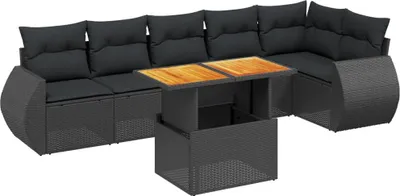 Produktbild von vidaXL 7-tlg. Garten-Sofagarnitur mit Kissen Schwarz Poly Rattan