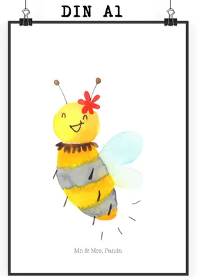 Produktbild von Mr. & Mrs. Panda Bild Biene Blume DIN A1 - Weiß - Geschenk, Posterdruck, Plakat, wanddeko, Wandbild, drucke