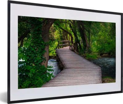 Produktbild von MuchoWow® Gerahmtes Poster Wald - Natur - Brücke 60x40 cm - Poster mit Schwarzem Bilderrahmen Wandposter Rahmen Foto Bilder - Schlafzimmer - Plakat in Rahmen - Drucken
