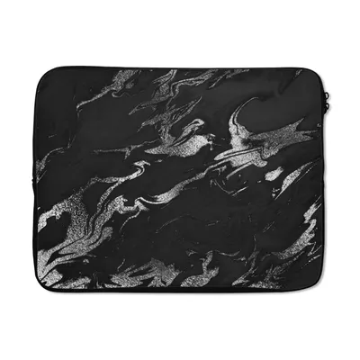 Produktbild von MuchoWow® Laptop Hülle 17 Zoll Laptoptasche Marmor - Schwarz - Silber - Luxus - Zipper - Schutzabdeckung