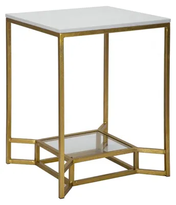 Obrázok produktu pre Dvojitý mramorový odkladací stolík so sklenenou policou a mramorovou doskou – 47 x 47 x V 60 cm