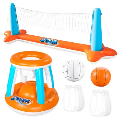 Produktbild von JOYIN Aufblasbare Pool Float Set, Volleyballnetz & Basketballkörbe & Bälle für Kinder und Erwachsene, Wasserspielzeug Poolspielzeug Volleyball Basketball Pool Spielzeug, Wassersport Sommerspielzeug