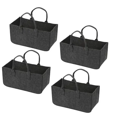 Produktbild von TolleTour Filztaschen für kaminholz 4 Stück 50 x 25 x 25 cm Dunkelgrau Kaminholztasche Faltbar Filzkorb Kaminholzkorb Einkaufstasche