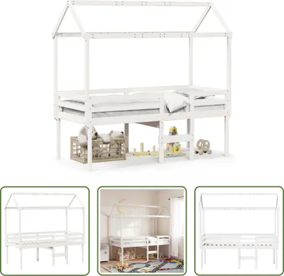 Obrázek produktu pro The Living Store Podkrovní postel se střechou bílá 90x200 cm z masivního borovicového dřeva