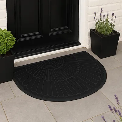 Produktbild von Fußmatte halbrund Tivoli 50x80 cm Schwarz – für Innen & Außen, rutschfest, modernes 3D-Design, leicht zu reinigen, Schmutzfangmatte für die Haustür