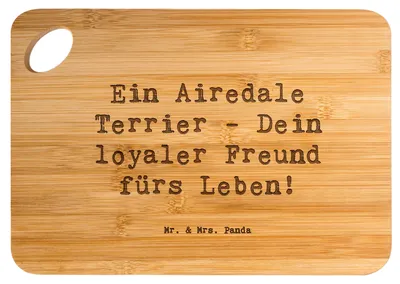 Produktbild von Mr. & Mrs. Panda Schneidebrett Spruch Airedale Terrier - Transparent - Geschenk, Hunderassen Eigenschaften, Hunde, Holzbrett, Hundeliebhaber, Frühstücksbrett, Hackbrett