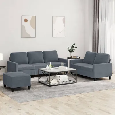 Produktbild von "im Angebot" 3-tlg. Sofagarnitur - Sofa-Set - Couchgarnitur - mit Kissen Dunkelgrau Samt - Klassische Sofas CC8860