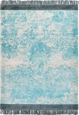 Produktbild von BELIANI Teppich Hellblau u. Beige Viskose 140 x 200 cm Rechteckig Kurzflor mit Fransen Orientalisches Muster Rechteckig Wohnzimmer Schlafzimmer Flur