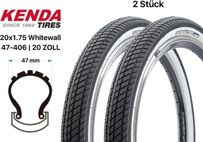 Produktbild von 2 Stück 20 Zoll Fahrrad Falt Reifen SET KENDA Konversion 20x1.75 BMX 47-406 Whitewall