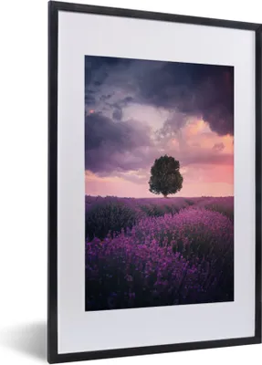 Produktbild von MuchoWow® Gerahmtes Poster Lavendel - Lila Blumen - Baum - Natur 40x60 cm - Poster mit Schwarzem Bilderrahmen Wandposter Rahmen Foto Bilder - Poster in Rahmen
