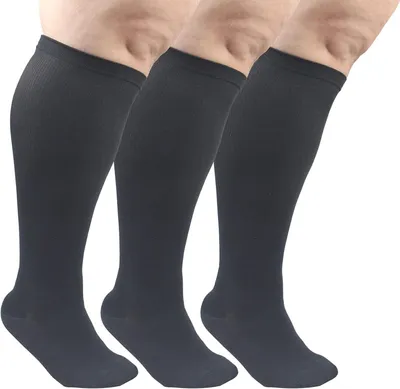 Productafbeelding van Plus Size Compressie Sokken voor Dames en Heren - Knie Hoge Ondersteuning voor Vluchten en Fitness