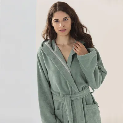 Produktbild von Cawö Damen-Kapuzenbademantel 827 Uni Farbe fjord Größe M
