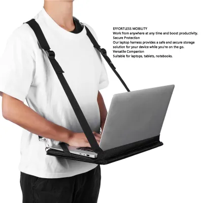 Zdjęcie produktu dla Stojak do przenoszenia laptopa, przenośny, do użytku podczas chodzenia, biurko do laptopa, kompatybilne z laptopami, tabletami i notatnikami do 14 cali, czarny, 36x26x62 cm / 14,17 x 10,24 x 24,41 cala