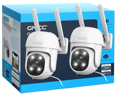 Immagine prodotto di Telecamera di sicurezza esterna, telecamera di sorveglianza Wi-Fi, visione notturna a infrarossi/a colori, rotazione orizzontale e verticale, sensore di movimento