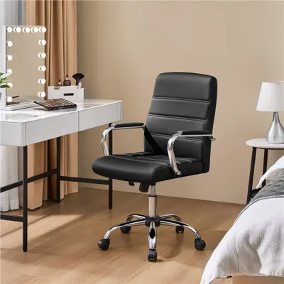 Produktbild von Yaheetech Bürostuhl ergonomischer Schreibtischstuhl, Drehstuhl mit Rollen, Bürohocker mit Armlehnen, Arbeitsstuhl mit Rückenlehne, Chefsessel Belastbar bis 130kg Schwarz