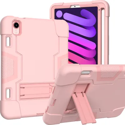 Produktbild von Hülle für iPad Mini 6th Gen 8,3 Zoll Hybrid Dreilagige Robust Stoßfest Schwerlast Schutzhülle mit Ständer Pink