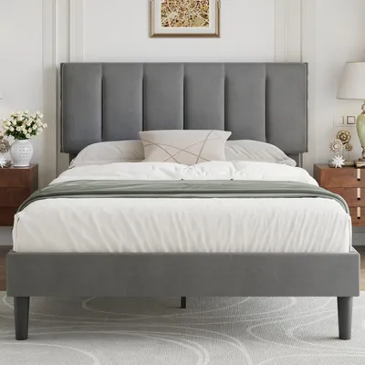 Productafbeelding van VECELO gestoffeerd bed 140x200 cm, tweepersoonsbed met verstelbaar hoofdeinde (hoogte 105–11)