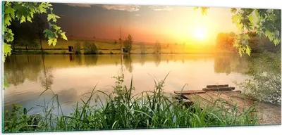 Produktbild von Bilder auf glas - Brücke See - 100x40cm - Glasbilder - Wandbilder - Bilder - Kunstdruck - zum Aufhängen bereit - Wanddekoration aus Glas - Glas Bilder - Wandbild auf Glas - Einteilig - GAB100x40-3914