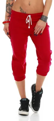 Produktbild von Damen Jogginghose 3/4 Capri Sport-Hose Baumwolle; Rot XXS/32
