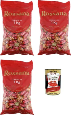 Produktbild von Caramelle Rossana ripene al caramello salato, Salat Karamell ausgestopfte Süßigkeiten gluten frei, 3x 1Kg Candies, italien Bonbon Lollies + Italian Gourmet polpa 400g