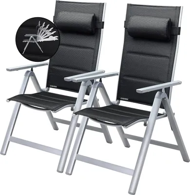 Produktbild von CASARIA® Gartenstühle 2er Set Klappbar Gepolstert Alu 8- Fach Verstellbar 120 kg Belastbarkeit Wetterfest Outdoor Balkon Camping Hochlehner Klappstuhl