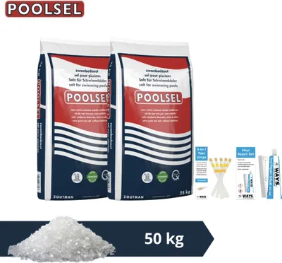 Zdjęcie produktu dla Polska sól basenowa - odpowiednia do systemów słonowodnych - 50 kg i szczotka do szorowania WAYS