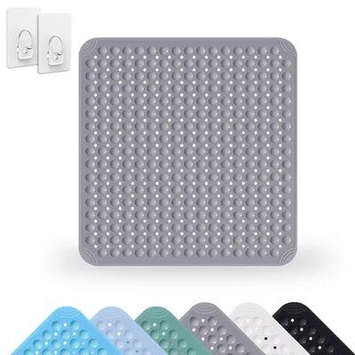 Image de Tapis de douche 80 x 80 cm, tapis antidérapant avec ventouses, PVC, gris