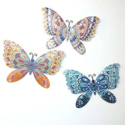 Produktbild von 3er Set Wanddeko Schmetterlinge blau + orange 25x38cm aus Metall Formano S25