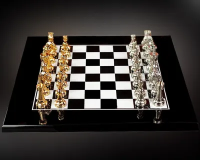 Produktbild von Italienisches Schachset Staunton Gold/Silber + Schachbrett Schwarz/Weiss Holz 40