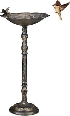 Zdjęcie produktu dla relaxdays 10032089_490 relaxdays Vogeltränke mit Standfuß   bronze 37,5 x 35,0 x 74,5 cm