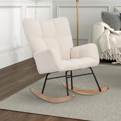 Immagine prodotto di CDGlobal sedia a dondolo Sedia a dondolo Sedia d'accento Poltrona da salotto Poltrona relax Poltrona a dondolo per camera da letto Beige