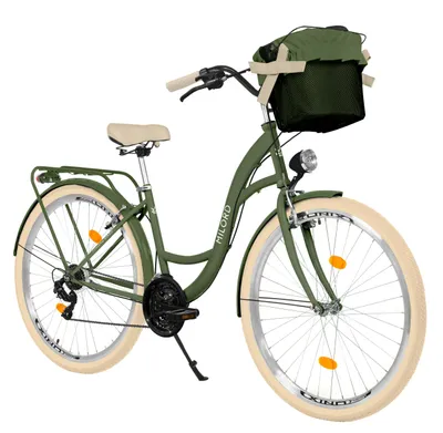 Produktbild von MILORD Damenfahrrad Citybike Komfort Mit Metallkorb Hollandrad Fahrrad, 28 Zoll, 21-Gang, Khaki