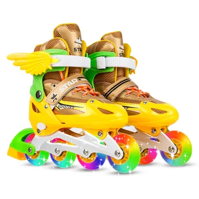 Produktbild von Inlineskates Kinder, Größenverstellbare Rollschuhe mit Leuchtenden PolyurethanRädern, Dreifachschutz Leichte Anfänger-Rollschuhe (L:37–41)