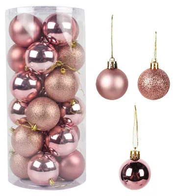 Weihnachtskugeln 4 cm, roségold, unzerbrechlich, 24 Stück, Glitzer