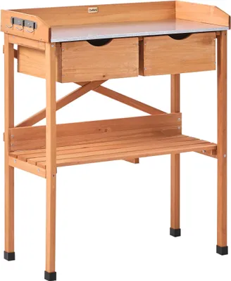 Produktbild von BELIANI Pflanztisch mit Stauraum Hellbraun Tannenholz Eisen 79 x 37 x 89 cm mit Schubladen Ablagefach Garten Arbeitstisch