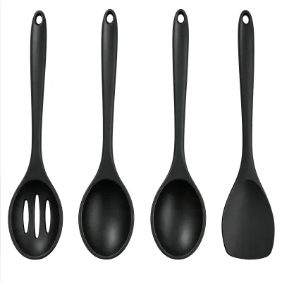 Küchenhelfer-Set 4tlg. schwarze Silikonlöffel groß