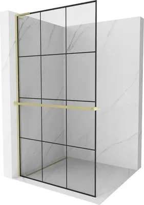 Produktbild von Mexen Kioto+ L Duschewand mit Ablage Walk-in 120 x 200 cm, schwarzes Design, gebürstetes Gold - 800-120-123-55-77