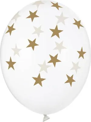 Zdjęcie produktu dla Balony lateksowe złote gwiazdki transparentne, Crystal Clear, 30cm, 50 sztuk