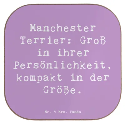 Produktbild von Mr. & Mrs. Panda Untersetzer Glas Spruch Manchester Terrier Persönlichkeit - Lavendeltraum - Geschenk, intelligent, Holzuntersetzer, bieruntersetzer, Begleiter, Hunde