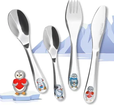 Produktbild von Edelstahl-Kindergeschirr-Set, spülmaschinenfest, 4-teilig, ab 3 Jahren