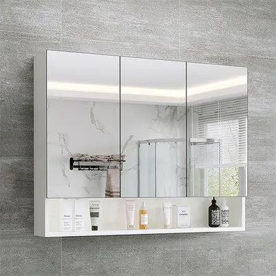 Produktbild von CLIPOP Badezimmerspiegelschrank, Wandmontage mit Verstellbare Ablagen, 3 Türen, 70x63x17cm