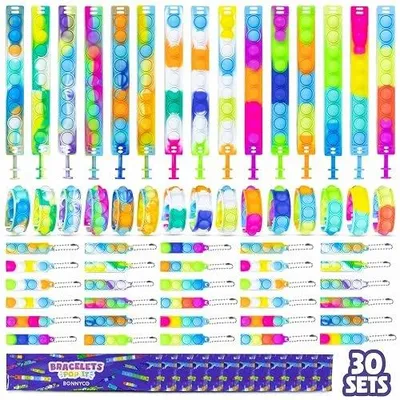 Zdjęcie produktu dla Bransoletki breloczki pop it silikon dla dzieci zestaw 30 szt.