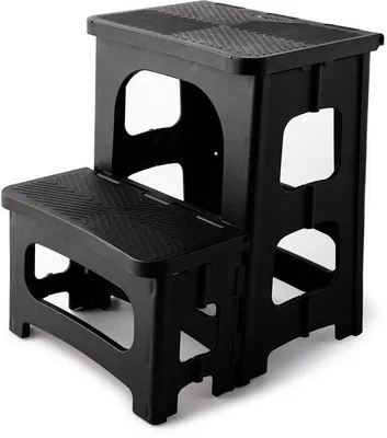 Productafbeelding van Ibenzoa® Opklapbare trap met 2 treden, antislip oppervlak, PP, 39x33 cm, hoogte 20/43 cm, 9,4 cm ingeklapt, draagvermogen 136 kg